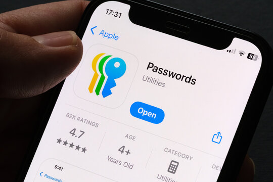 Passwords App Store listing on iPhone highlights password manager and credential storage features. Stafford, United Kingdom, September 14, 2025.