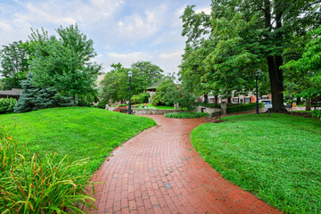 Kister Park and gazebo, situated on the Main Street between the historic old town and Missouri River in the picturesque American town of Saint Charles, Missouri.