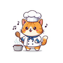 A cheerful cartoon chef in a classic hat holds a pan, illustrating a fun and professional kitchen character cooking Italian cuisine