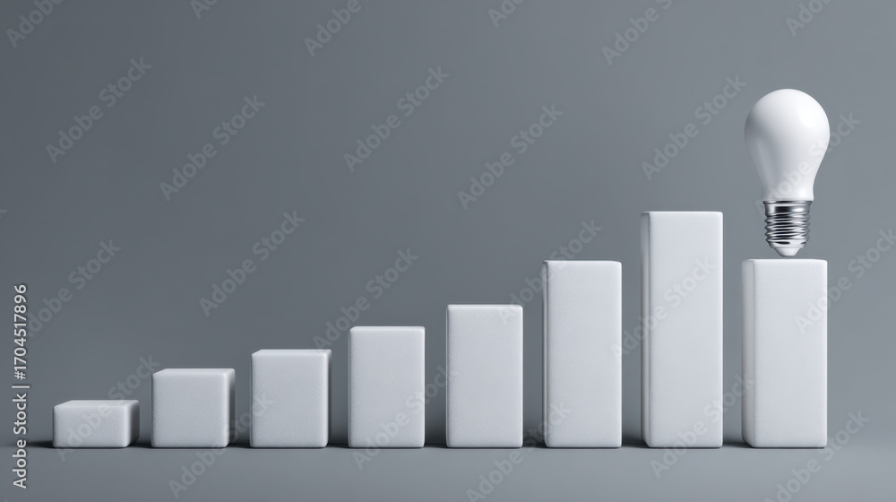 Poster creative representation of growth, featuring series of ascending white blocks symbolizing progress, 