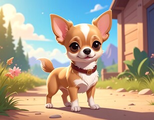 Cute chihuahua in a sunny landscape