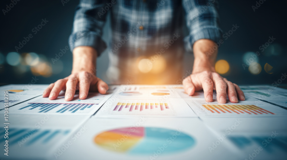 Poster business analysis data visualization charts graphs statistics professional workspace planning strate