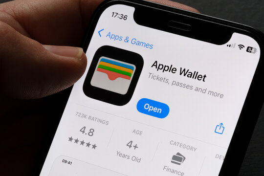 Apple Wallet App Store listing on iPhone highlights digital wallet and payments features. Stafford, United Kingdom, September 14, 2025.