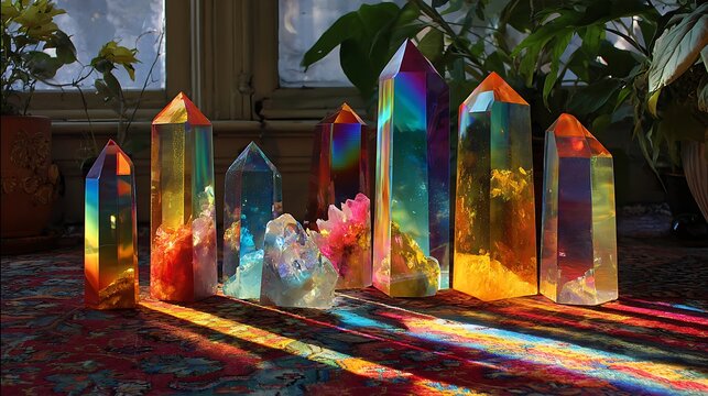 Iridescent crystal points and clusters collection rainbow light refraction home decor spiritual healing energy 100