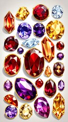Colorful gems in various cuts