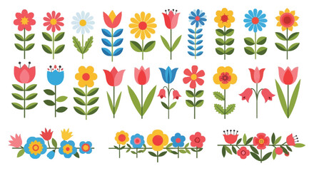 Colorful Floral Patterns Design, Spring Theme, Vector Illustration, Creative Art, Cheerful Environment, Top View, Nature Concept