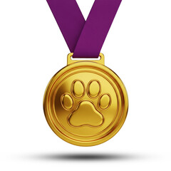 Gleaming Gold Paw Print Medal Award Celebrating Canine Triumph Best Friend Achievement Pet on transparent background