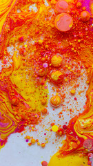 Colorful abstract liquid art background with pink yellow orange bubbles, vibrant psychedelic fluid paint texture, bright modern creative design