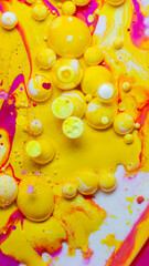 Colorful abstract liquid art background with pink yellow orange bubbles, vibrant psychedelic fluid paint texture, bright modern creative design
