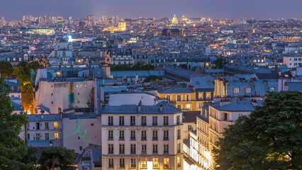 Beautiful Paris cityscape day to night timelapse seen from Montmartre. Paris, France
