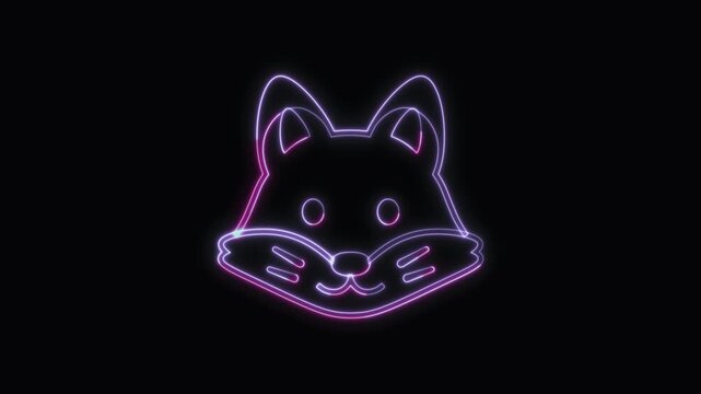  Fox Icon Neon Seamless Loop 4K with Black Background Animated Promotional Typography for Video Editing