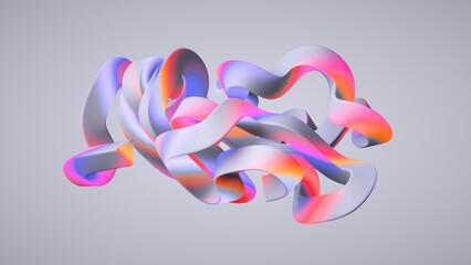 abstract tangled colorful ribbon isolated on white background, modern multicolored object, minimalist wallpaper
