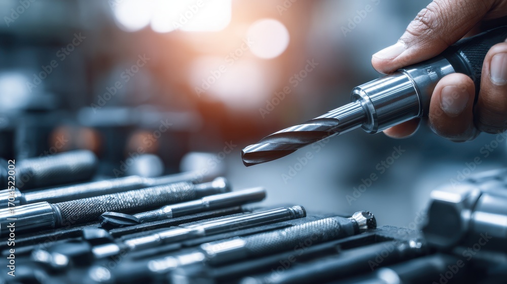Poster closeup of a skilled technician adjusting a metal lathe chuck highlighting the precise setup for acc