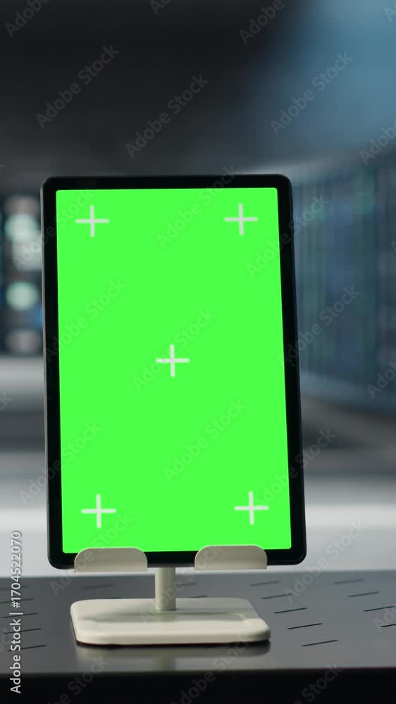 Aufkleber vertical video green screen tablet in data center used for doing maintenance on infrastructure, impr