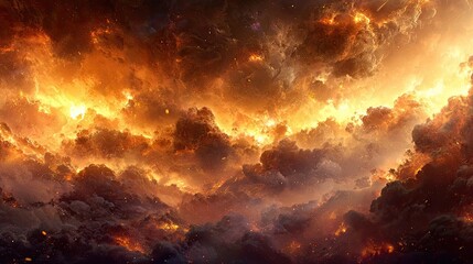 Obraz premium Fiery Cosmic Nebula Explosion