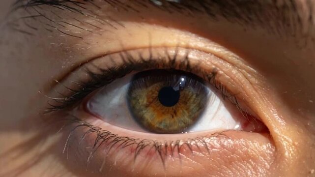Close-up cinematic view of human eyes with dilating pupils and slow blinking, captured with a slow zoom-in and dramatic lighting, highlighting intense gaze, emotion, and intimate facial expression