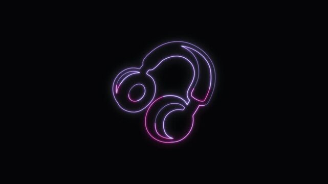  Headphones Icon Neon Seamless Loop 4K with Black Background Animated Promotional Typography for Video Editing
