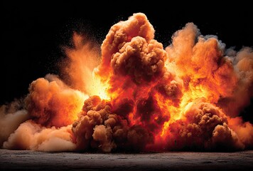Fiery Explosion Cloud Against Dark Background