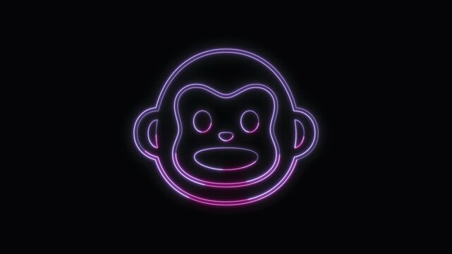  Monkey Icon Neon Seamless Loop 4K with Black Background Animated Promotional Typography for Video Editing