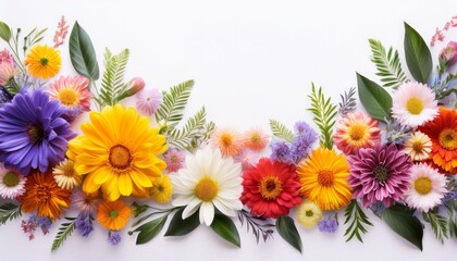 Fototapeta premium A Vibrant Floral Border Illustration With Various Colorful Flowers On A White Background