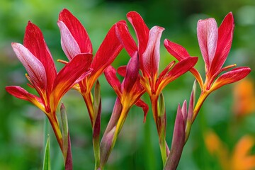 Close-up of vibrant red and yellow flowers.