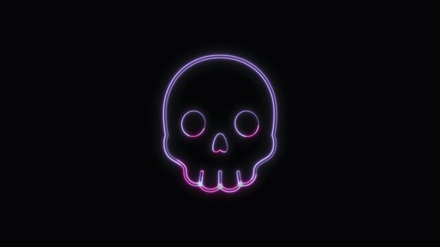  Skull Icon Neon Seamless Loop 4K with Black Background Animated Promotional Typography for Video Editing