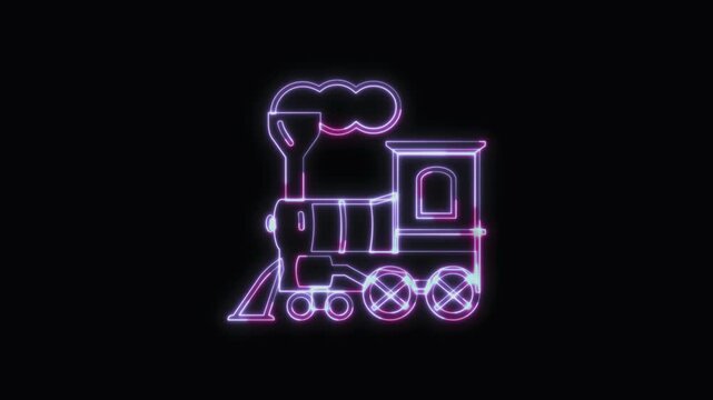  Steam Train Icon Neon Seamless Loop 4K with Black Background Animated Promotional Typography for Video Editing