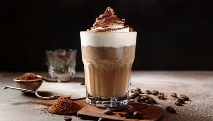 A Delicious And Indulgent Iced Coffee Drink With Layers Of Cream And Rich Cocoa Powder