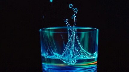 Glowing Water Splash in Glass