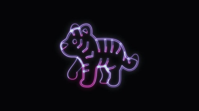  Tiger Icon Neon Seamless Loop 4K with Black Background Animated Promotional Typography for Video Editing