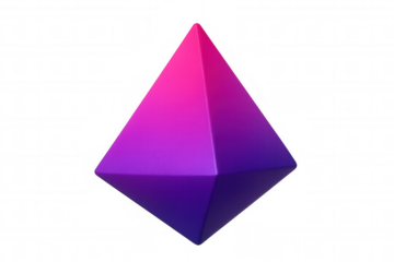 Glowing octahedron spinning with smooth gradient transitioning from pink to vibrant purple on transparent backdrop