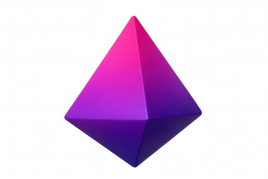Glowing octahedron spinning with smooth gradient transitioning from pink to vibrant purple on transparent backdrop