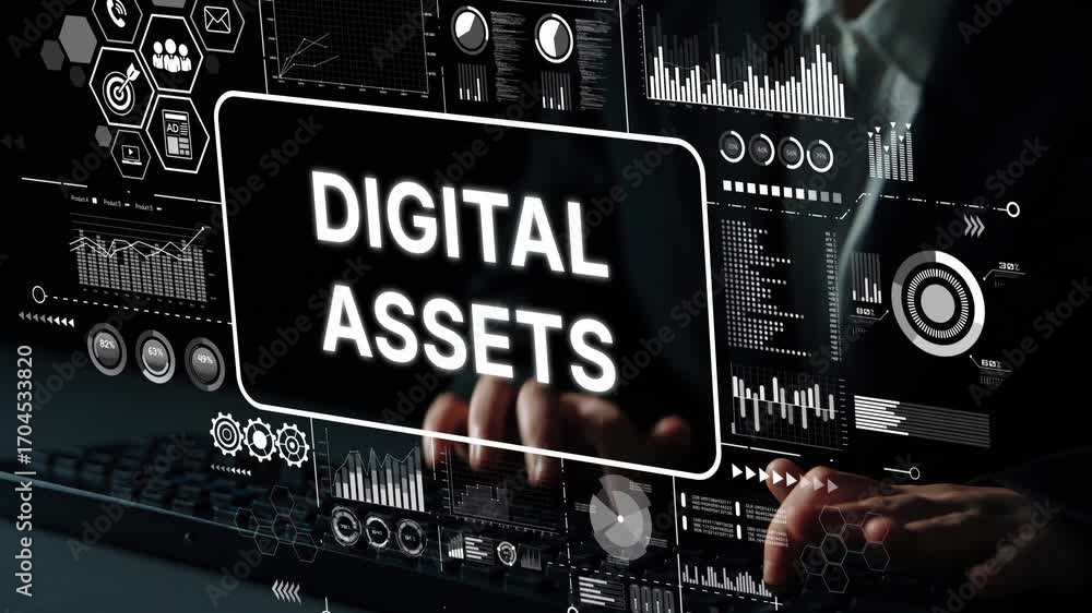 Poster professional representation of digital assets management in a futuristic business environment. asymp