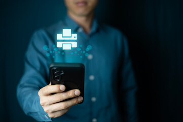 Cloud printing.businessmen male using mobile phones to work through cloud printing.Cloud printing concept