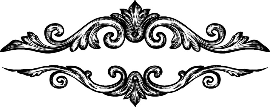 Naklejki Intricate baroque decorative element in engraving style for design projects