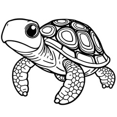 Fototapeta premium Cute Baby Sea Turtle Cartoon Line art Vector Graphic Design 