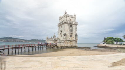 Belem Tower is a fortified tower located in Belem timelapse hyperlapse in Lisbon, Portugal