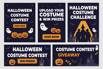 Set of Halloween Costume Contest and Giveaway Banners &ndash; Flat Vector Design