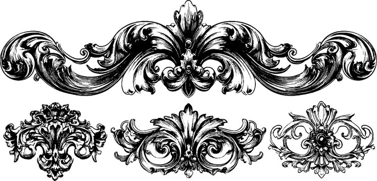 Decorative mozarabic interlace set in engraving style for design elements