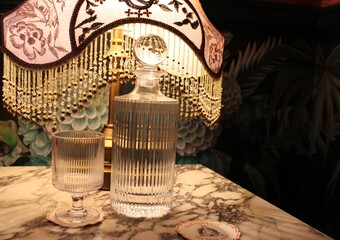 water bottle on a hotel side table