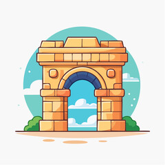 Fototapeta premium Pixel Art Archway With Blue Sky And Clouds