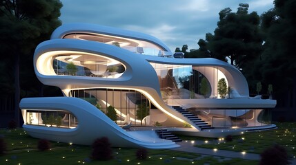 Modern architectural marvel futuristic house design amidst nature serene environment and luxurious