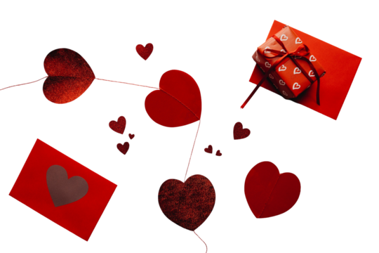 corazones rojos sobre fondo transparente 