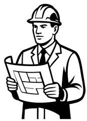 Engineer holds detailed drawing at construction site