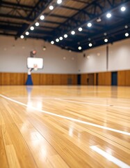Indoor basketball court with polished wooden floor
