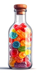 Colorful hard candies in a glass bottle
