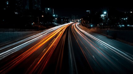 Night city expressway light trails