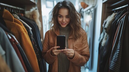 Woman Browsing Wardrobe on Smartphone