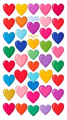 Colorful heart stickers in various shades