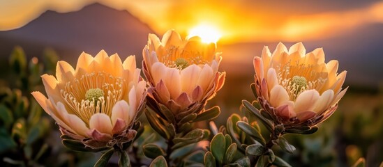 Golden Hour Protea Flowers at Sunset